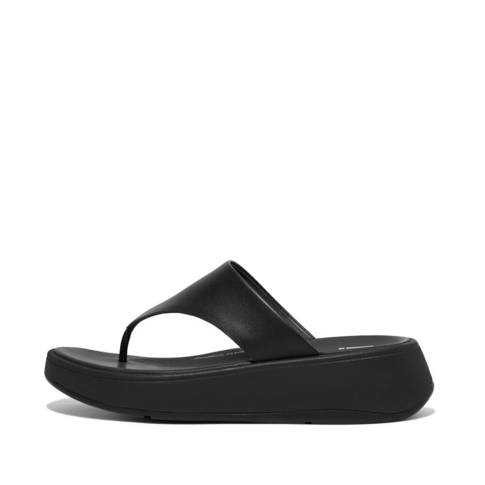 FitFlop F-Mode Leather Flatform Toe Post Sandals All Black 8 M (B)